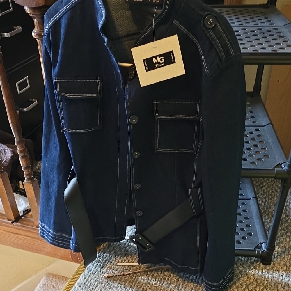 MG Dark Blue Denim Jacket And Skirt Set